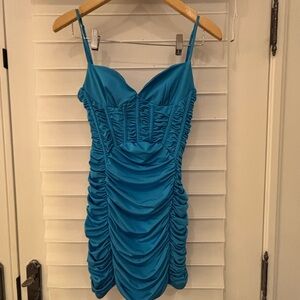 Zara Blue Ruched Corser Mini Dress